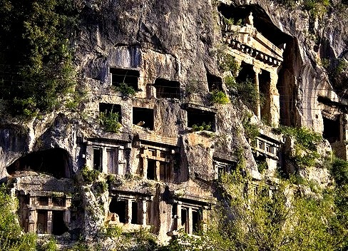 Lycian tombs carved in the rock, Fethiye, Turkey