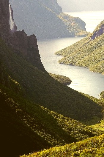 View from the top of Western Brook Pond Gorge in Gros Morne National Park, Newfoundland, Canada