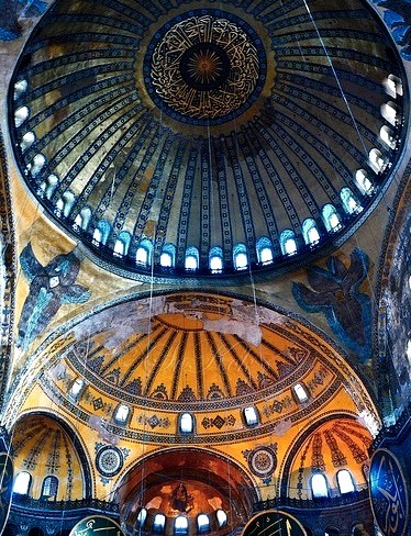 Byzantine architecture inside Hagia Sophia, Istanbul, Turkey