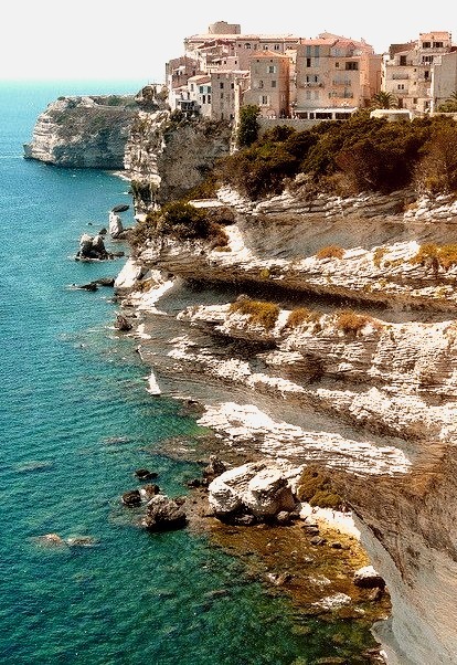 Cliffside houses of Bonifacio in Corsica, France