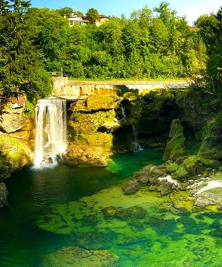 Clear waters at Traun waterfalls in Upper Austria
