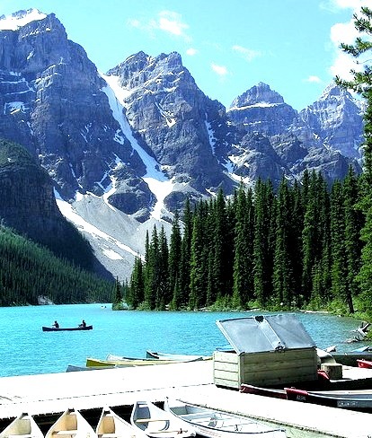 Canoes at Lake Louise in Banff National Park, Canada