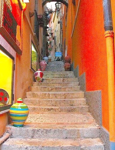 Narrow stairways in Messina, Sicily, Italy