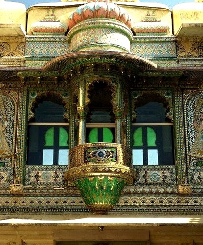 Beautiful balcony in the Peacock Courtyard, Udaipur City Palace, India